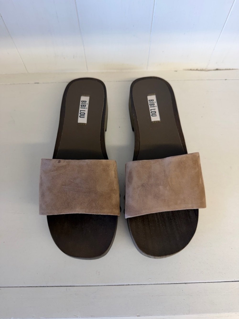 Anthropologie Taupe Suede Slide Sandals with Studs - Picture 2 of 5